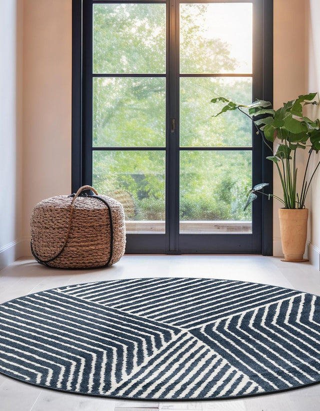 Blue 5' 1 x 5' 1 Norge Round Area Rug 100% Polypropylene Easy Clean Non Shed Stain Resistant Modern Carpet for Home Interior Design for Sale at Rug Engine