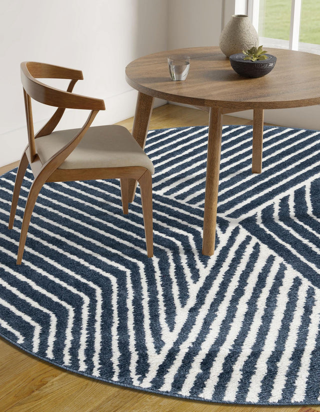 Blue 4' 1 x 4' 1 Norge Round Area Rug 100% Polypropylene Easy Clean Non Shed Stain Resistant Modern Carpet for Home Interior Design for Sale at Rug Engine