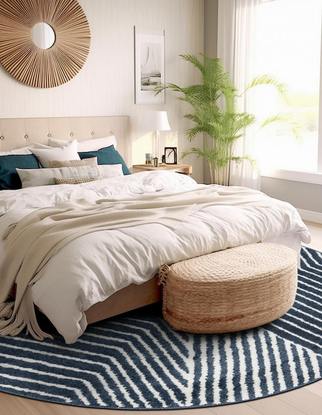 Blue 10' x 10' Norge Round Area Rug 100% Polypropylene Easy Clean Non Shed Stain Resistant Modern Carpet for Home Interior Design for Sale at Rug Engine