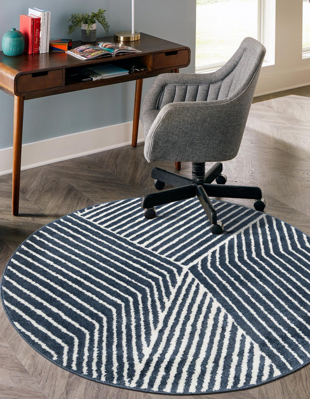 Blue 3' 1 x 3' 1 Norge Round Area Rug 100% Polypropylene Easy Clean Non Shed Stain Resistant Modern Carpet for Home Interior Design for Sale at Rug Engine