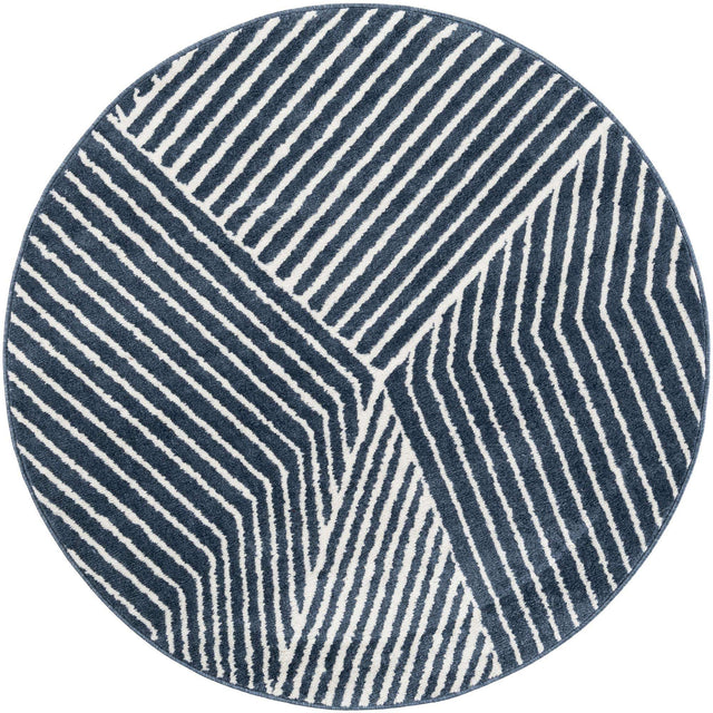 Blue 5' 1 x 5' 1 Norge Round Area Rug 100% Polypropylene Easy Clean Non Shed Stain Resistant Modern Carpet for Home Interior Design for Sale at Rug Engine