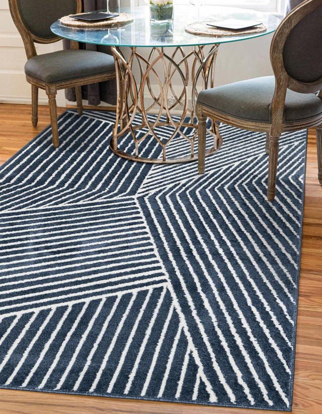 Blue 7' 10 x 10' Norge Rectangle Area Rug 100% Polypropylene Easy Clean Non Shed Stain Resistant Modern Carpet for Home Interior Design for Sale at Rug Engine