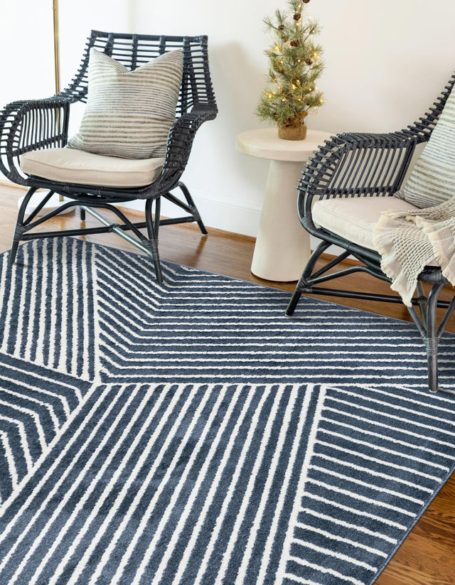 Blue 7' 10 x 10' Norge Rectangle Area Rug 100% Polypropylene Easy Clean Non Shed Stain Resistant Modern Carpet for Home Interior Design for Sale at Rug Engine