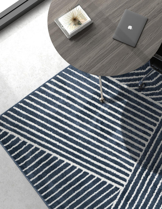 Blue 7' 10 x 10' Norge Rectangle Area Rug 100% Polypropylene Easy Clean Non Shed Stain Resistant Modern Carpet for Home Interior Design for Sale at Rug Engine
