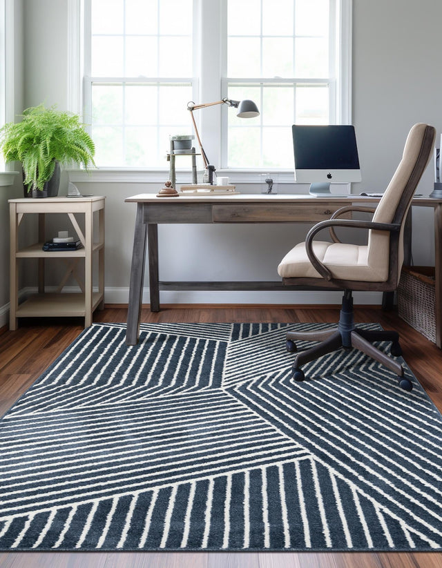 Blue 7' 10 x 10' Norge Rectangle Area Rug 100% Polypropylene Easy Clean Non Shed Stain Resistant Modern Carpet for Home Interior Design for Sale at Rug Engine