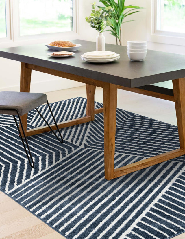 Blue 7' 10 x 10' Norge Rectangle Area Rug 100% Polypropylene Easy Clean Non Shed Stain Resistant Modern Carpet for Home Interior Design for Sale at Rug Engine