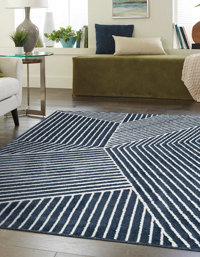 Blue 6' 1 x 9' Norge Rectangle Area Rug 100% Polypropylene Easy Clean Non Shed Stain Resistant Modern Carpet for Home Interior Design for Sale at Rug Engine