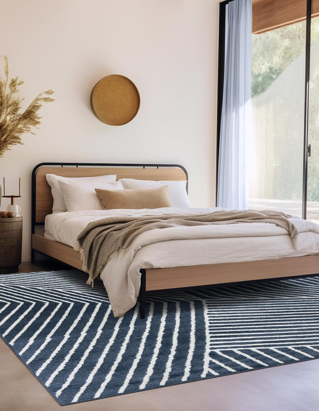 Blue 10' x 10' Norge Square Area Rug 100% Polypropylene Easy Clean Non Shed Stain Resistant Modern Carpet for Home Interior Design for Sale at Rug Engine