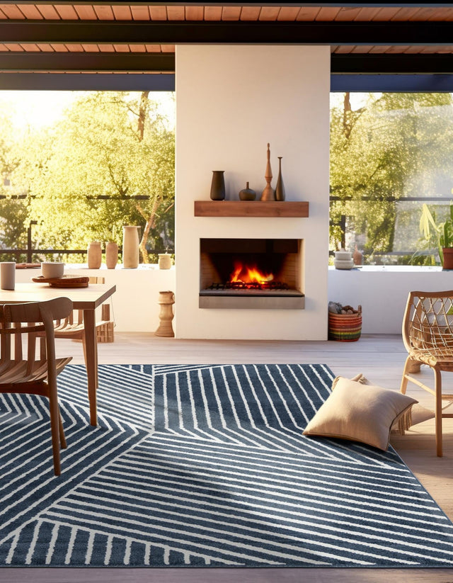 Blue 7' 10 x 7' 10 Norge Square Area Rug 100% Polypropylene Easy Clean Non Shed Stain Resistant Modern Carpet for Home Interior Design for Sale at Rug Engine
