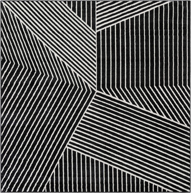 Black 10' x 10' Norge Square Area Rug 100% Polypropylene Easy Clean Non Shed Stain Resistant Modern Carpet for Home Interior Design for Sale at Rug Engine