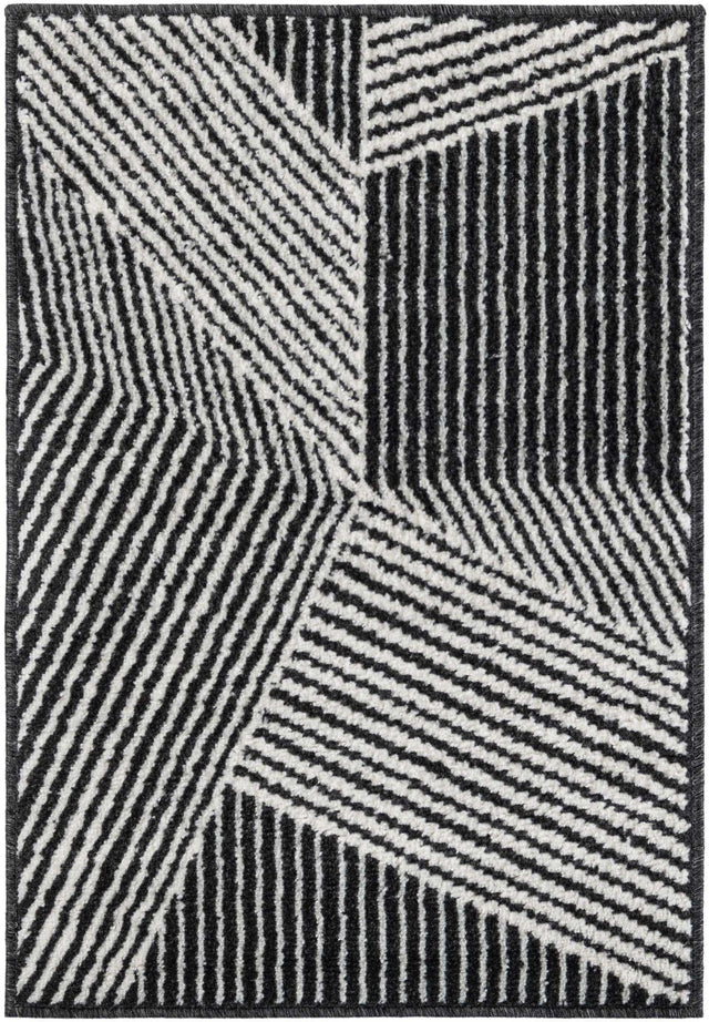 Black 2' x 3' 1 Norge Rectangle Area Rug 100% Polypropylene Easy Clean Non Shed Stain Resistant Modern Carpet for Home Interior Design for Sale at Rug Engine