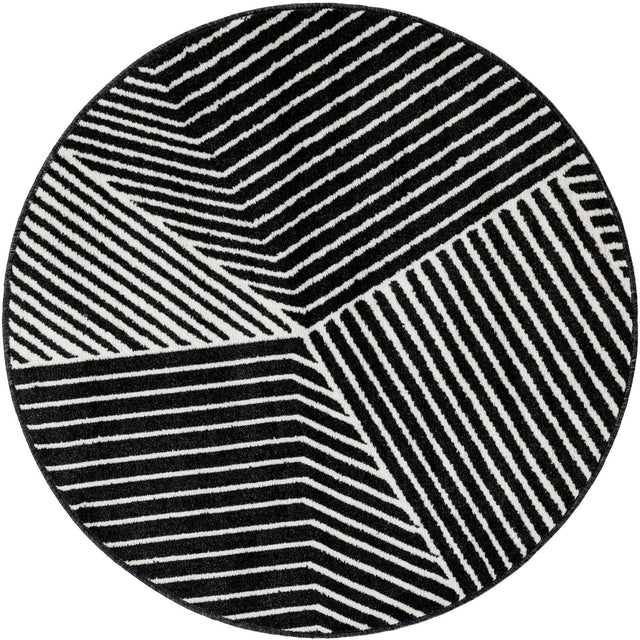 Black 4' 1 x 4' 1 Norge Round Area Rug 100% Polypropylene Easy Clean Non Shed Stain Resistant Modern Carpet for Home Interior Design for Sale at Rug Engine