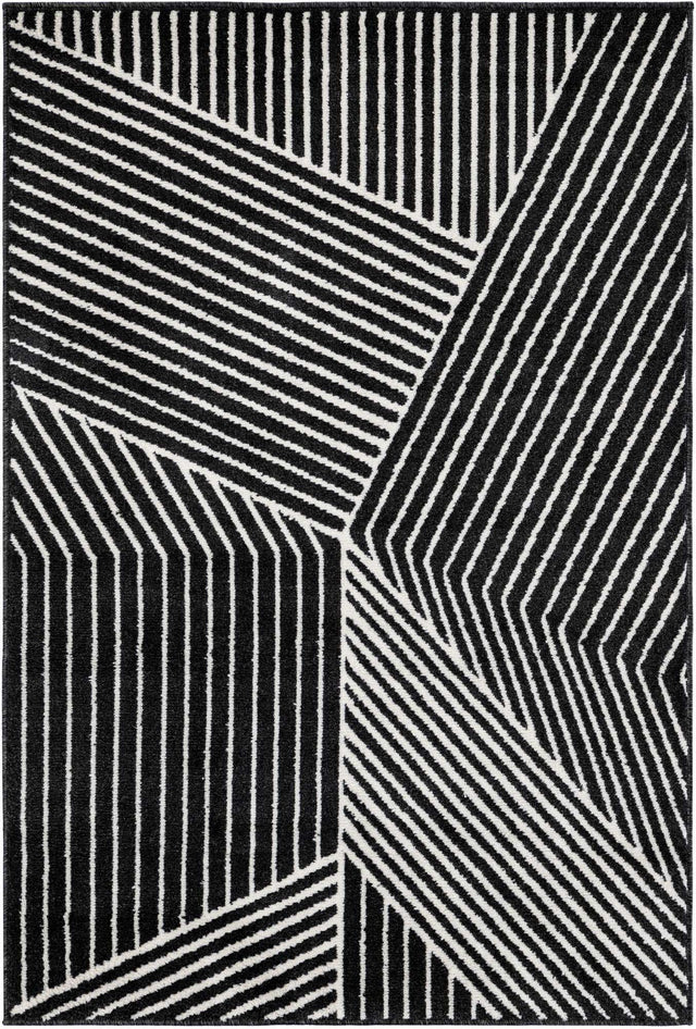 Black 4' 1 x 6' 1 Norge Rectangle Area Rug 100% Polypropylene Easy Clean Non Shed Stain Resistant Modern Carpet for Home Interior Design for Sale at Rug Engine