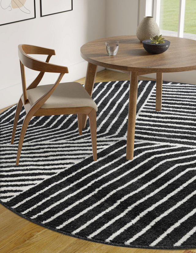 Black 5' 1 x 5' 1 Norge Round Area Rug 100% Polypropylene Easy Clean Non Shed Stain Resistant Modern Carpet for Home Interior Design for Sale at Rug Engine