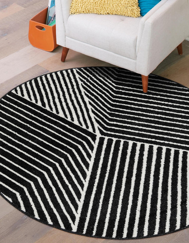 Black 7' 10 x 7' 10 Norge Round Area Rug 100% Polypropylene Easy Clean Non Shed Stain Resistant Modern Carpet for Home Interior Design for Sale at Rug Engine