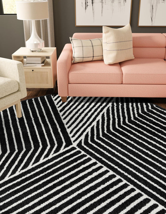 Black 5' 1 x 5' 1 Norge Round Area Rug 100% Polypropylene Easy Clean Non Shed Stain Resistant Modern Carpet for Home Interior Design for Sale at Rug Engine