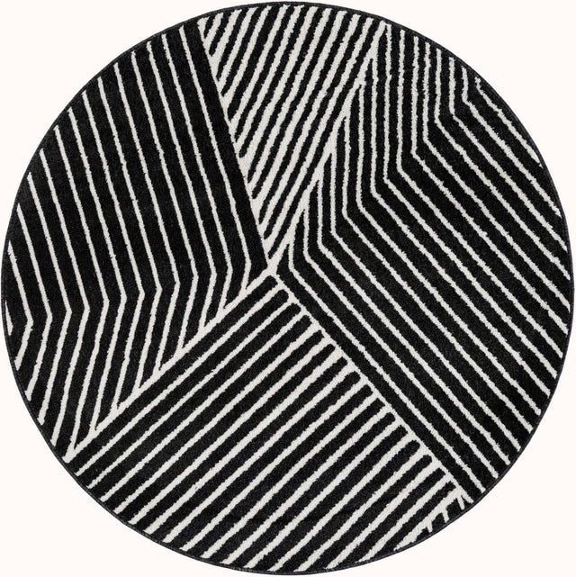 Black 5' 1 x 5' 1 Norge Round Area Rug 100% Polypropylene Easy Clean Non Shed Stain Resistant Modern Carpet for Home Interior Design for Sale at Rug Engine