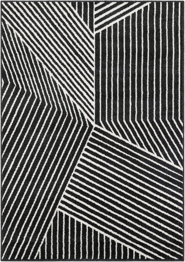 Black 5' 1 x 7' 1 Norge Rectangle Area Rug 100% Polypropylene Easy Clean Non Shed Stain Resistant Modern Carpet for Home Interior Design for Sale at Rug Engine