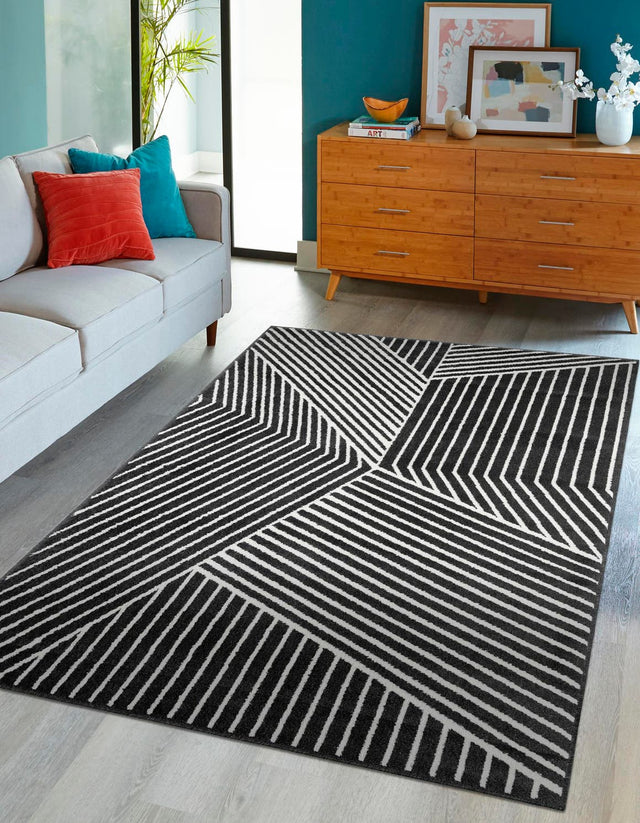 Black 5' 1 x 7' 1 Norge Rectangle Area Rug 100% Polypropylene Easy Clean Non Shed Stain Resistant Modern Carpet for Home Interior Design for Sale at Rug Engine