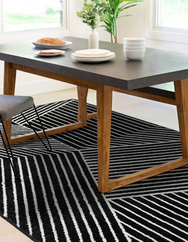 Black 7' 10 x 10' Norge Rectangle Area Rug 100% Polypropylene Easy Clean Non Shed Stain Resistant Modern Carpet for Home Interior Design for Sale at Rug Engine