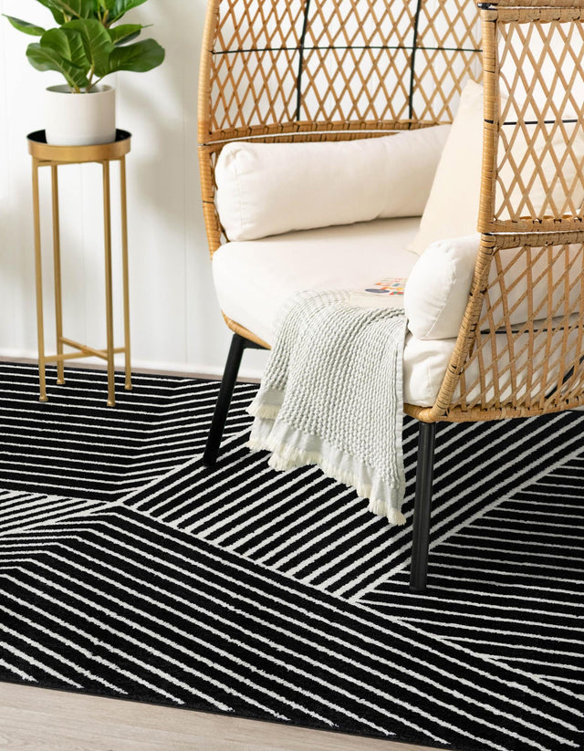 Black 7' 10 x 10' Norge Rectangle Area Rug 100% Polypropylene Easy Clean Non Shed Stain Resistant Modern Carpet for Home Interior Design for Sale at Rug Engine