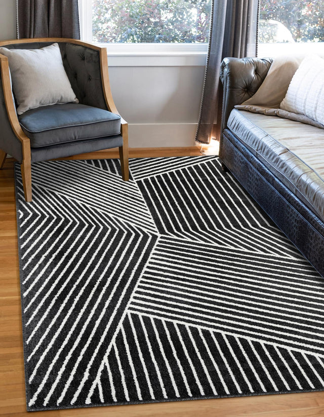 Black 5' 1 x 8' Norge Rectangle Area Rug 100% Polypropylene Easy Clean Non Shed Stain Resistant Modern Carpet for Home Interior Design for Sale at Rug Engine