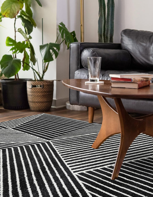 Black 7' 10 x 10' Norge Rectangle Area Rug 100% Polypropylene Easy Clean Non Shed Stain Resistant Modern Carpet for Home Interior Design for Sale at Rug Engine