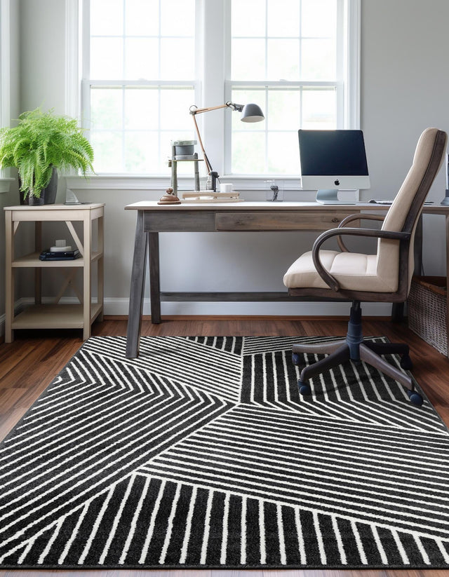 Black 6' 1 x 9' Norge Rectangle Area Rug 100% Polypropylene Easy Clean Non Shed Stain Resistant Modern Carpet for Home Interior Design for Sale at Rug Engine