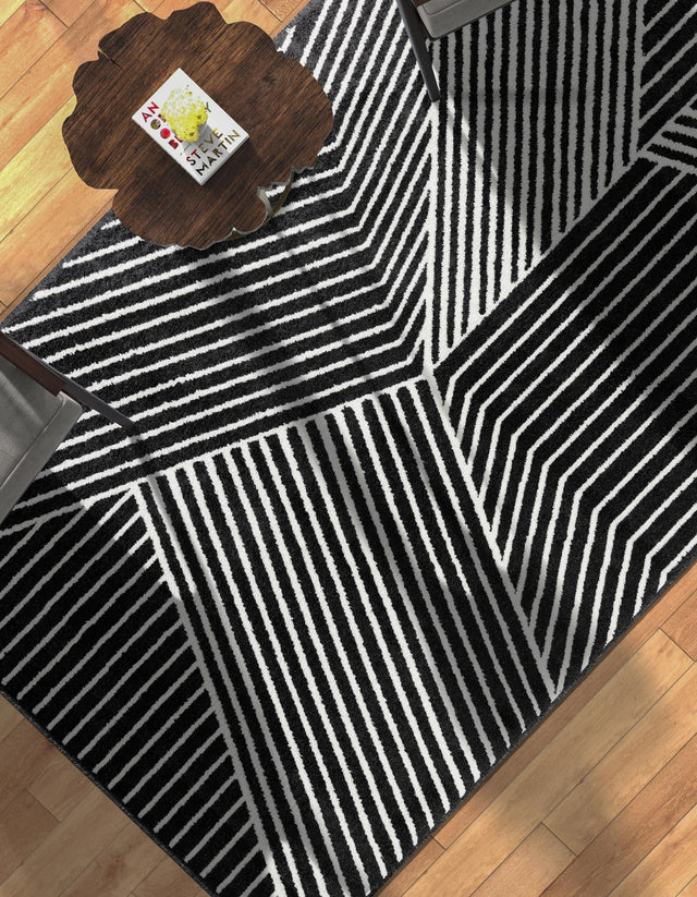 Black 5' 1 x 7' 1 Norge Rectangle Area Rug 100% Polypropylene Easy Clean Non Shed Stain Resistant Modern Carpet for Home Interior Design for Sale at Rug Engine