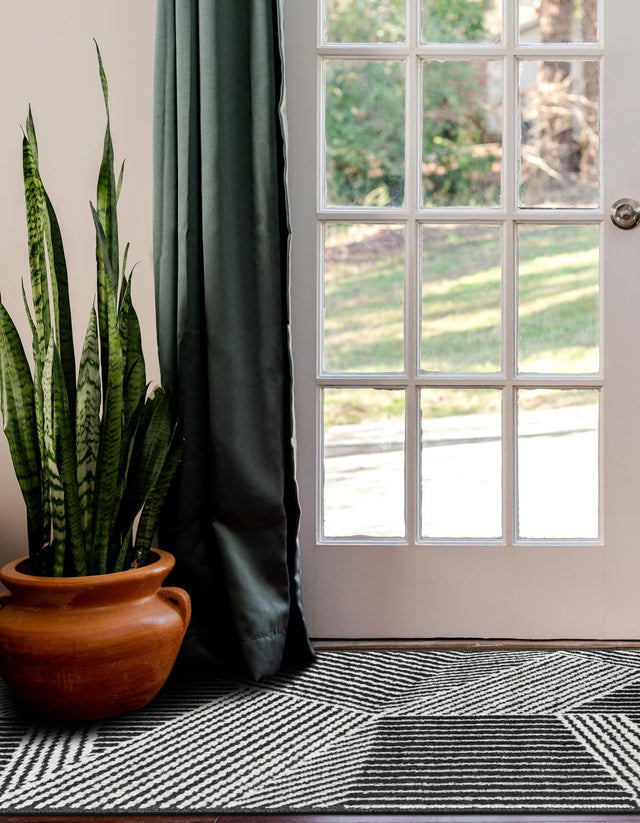 Black 2' 7 x 10' Norge Runner Area Rug 100% Polypropylene Easy Clean Non Shed Stain Resistant Modern Carpet for Home Interior Design for Sale at Rug Engine