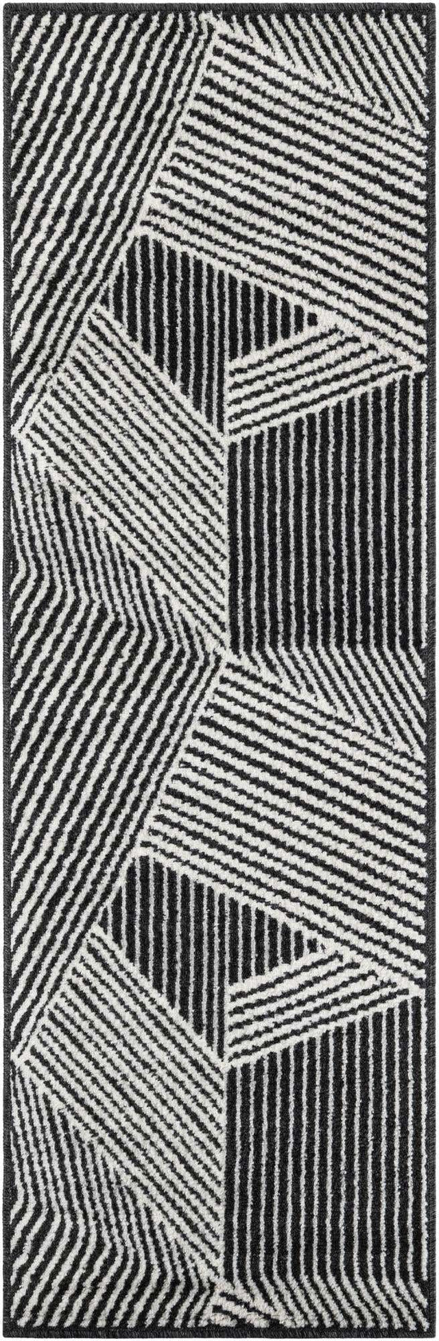 Black 2' x 6' 1 Norge Runner Area Rug 100% Polypropylene Easy Clean Non Shed Stain Resistant Modern Carpet for Home Interior Design for Sale at Rug Engine