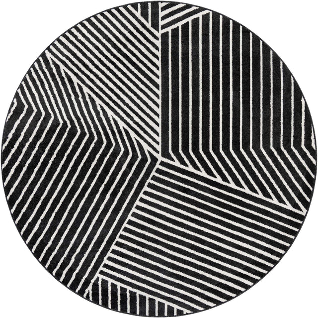 Black 7' 10 x 7' 10 Norge Round Area Rug 100% Polypropylene Easy Clean Non Shed Stain Resistant Modern Carpet for Home Interior Design for Sale at Rug Engine