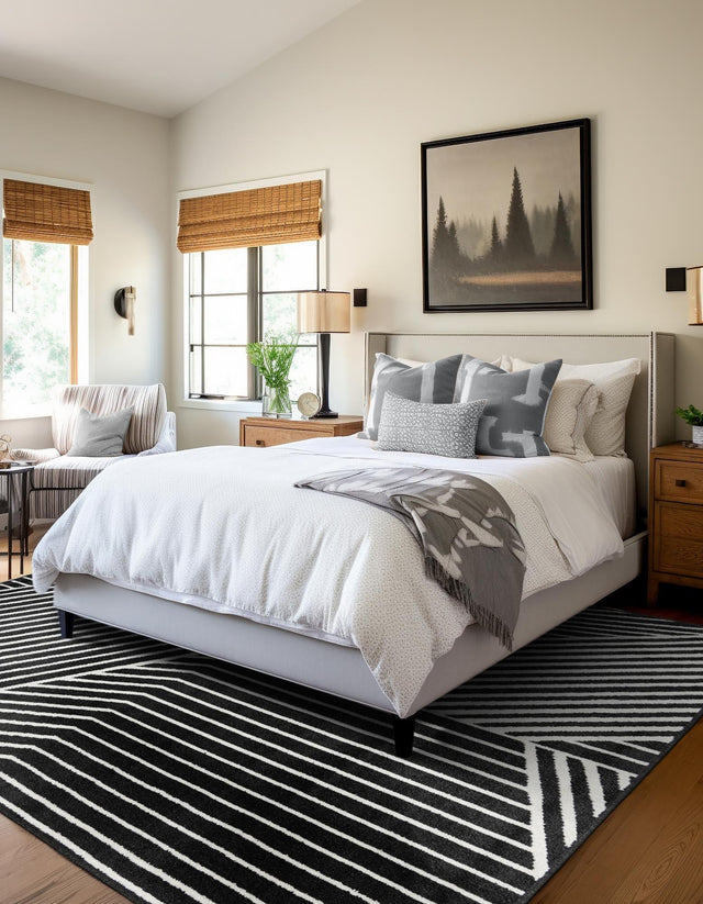 Black 10' x 10' Norge Square Area Rug 100% Polypropylene Easy Clean Non Shed Stain Resistant Modern Carpet for Home Interior Design for Sale at Rug Engine