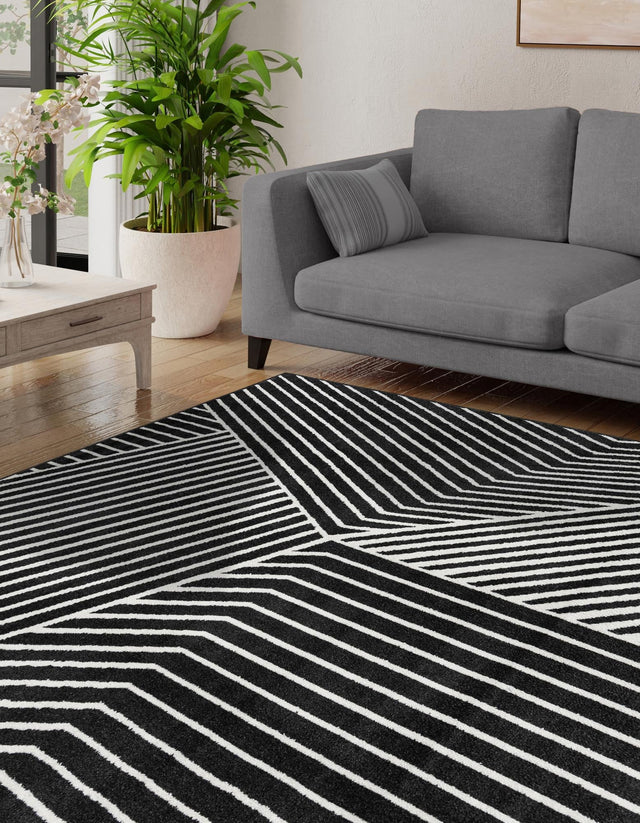 Black 10' x 10' Norge Square Area Rug 100% Polypropylene Easy Clean Non Shed Stain Resistant Modern Carpet for Home Interior Design for Sale at Rug Engine