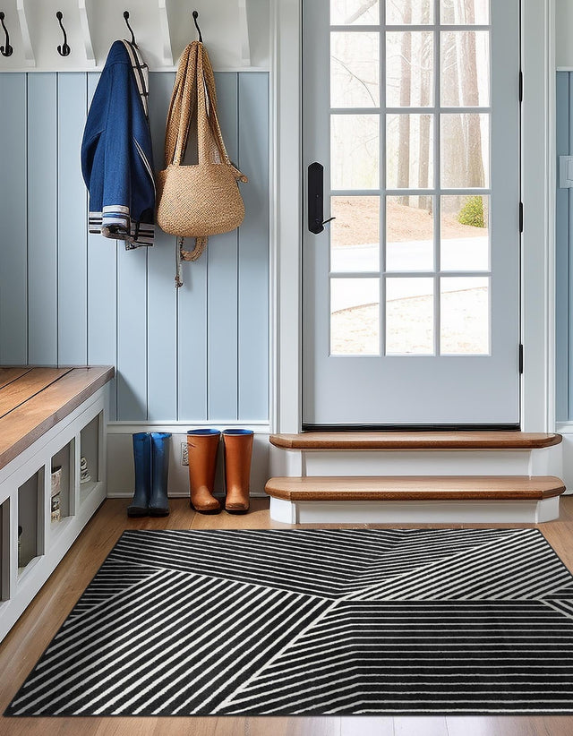 Black 10' x 10' Norge Square Area Rug 100% Polypropylene Easy Clean Non Shed Stain Resistant Modern Carpet for Home Interior Design for Sale at Rug Engine