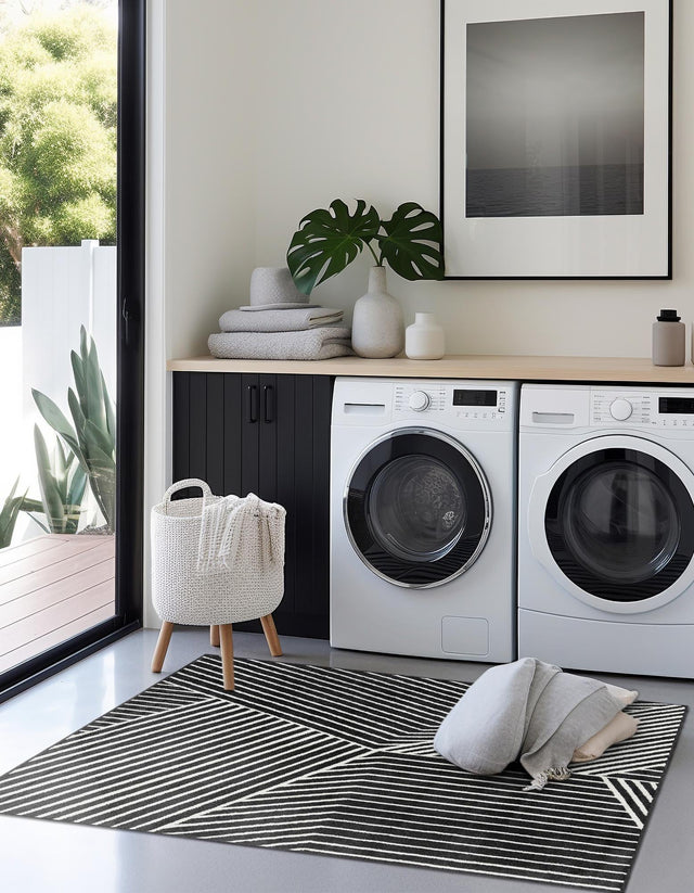 Black 10' x 10' Norge Square Area Rug 100% Polypropylene Easy Clean Non Shed Stain Resistant Modern Carpet for Home Interior Design for Sale at Rug Engine