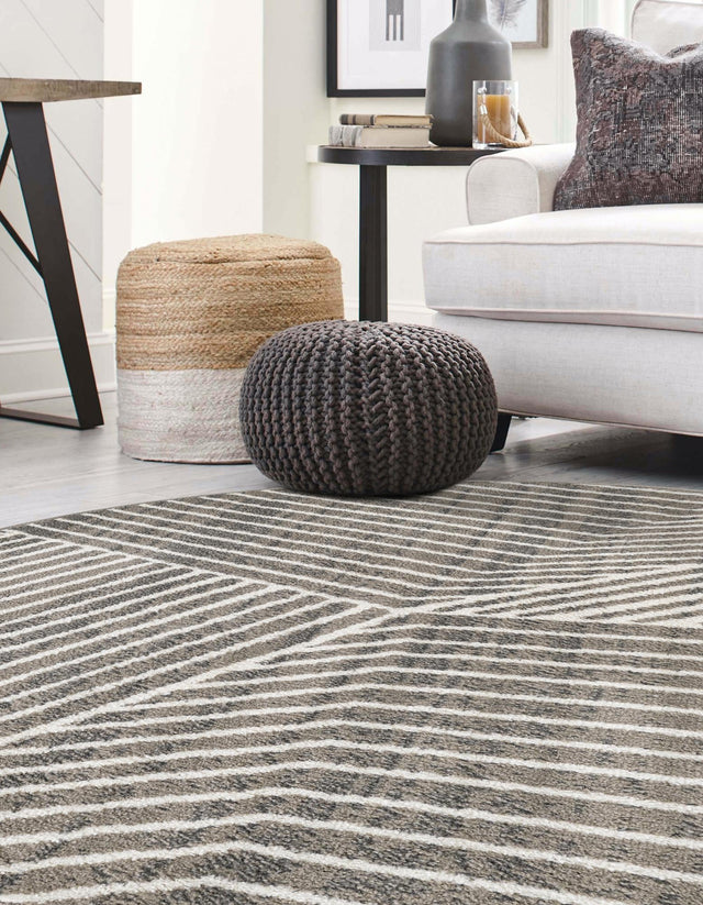 Gray 7' 10 x 7' 10 Norge Round Area Rug 100% Polypropylene Easy Clean Non Shed Stain Resistant Modern Carpet for Home Interior Design for Sale at Rug Engine
