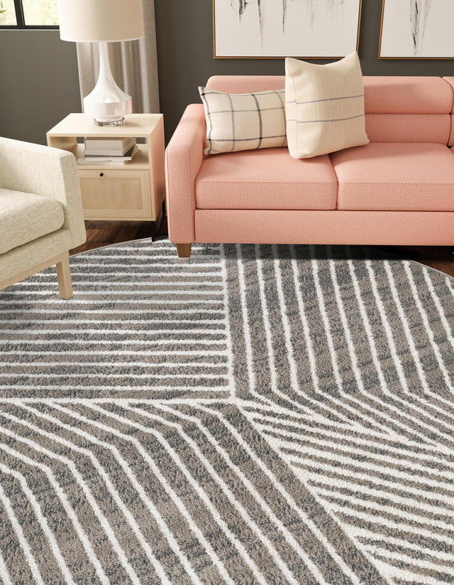 Gray 7' 10 x 7' 10 Norge Round Area Rug 100% Polypropylene Easy Clean Non Shed Stain Resistant Modern Carpet for Home Interior Design for Sale at Rug Engine