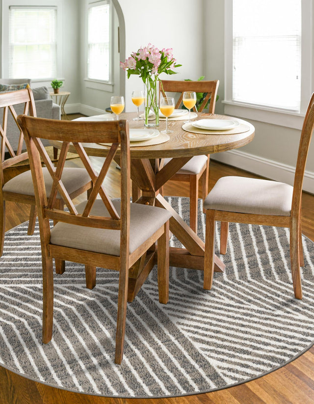 Gray 7' 10 x 7' 10 Norge Round Area Rug 100% Polypropylene Easy Clean Non Shed Stain Resistant Modern Carpet for Home Interior Design for Sale at Rug Engine