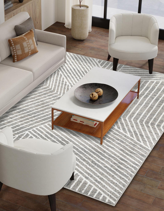 Gray 4' 1 x 6' 1 Norge Rectangle Area Rug 100% Polypropylene Easy Clean Non Shed Stain Resistant Modern Carpet for Home Interior Design for Sale at Rug Engine