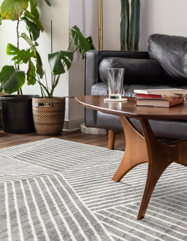 Gray 7' 10 x 10' Norge Rectangle Area Rug 100% Polypropylene Easy Clean Non Shed Stain Resistant Modern Carpet for Home Interior Design for Sale at Rug Engine