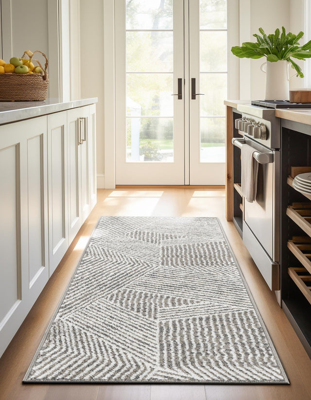 Gray 2' 7 x 10' Norge Runner Area Rug 100% Polypropylene Easy Clean Non Shed Stain Resistant Modern Carpet for Home Interior Design for Sale at Rug Engine