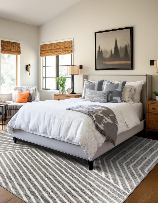 Gray 7' 10 x 7' 10 Norge Square Area Rug 100% Polypropylene Easy Clean Non Shed Stain Resistant Modern Carpet for Home Interior Design for Sale at Rug Engine