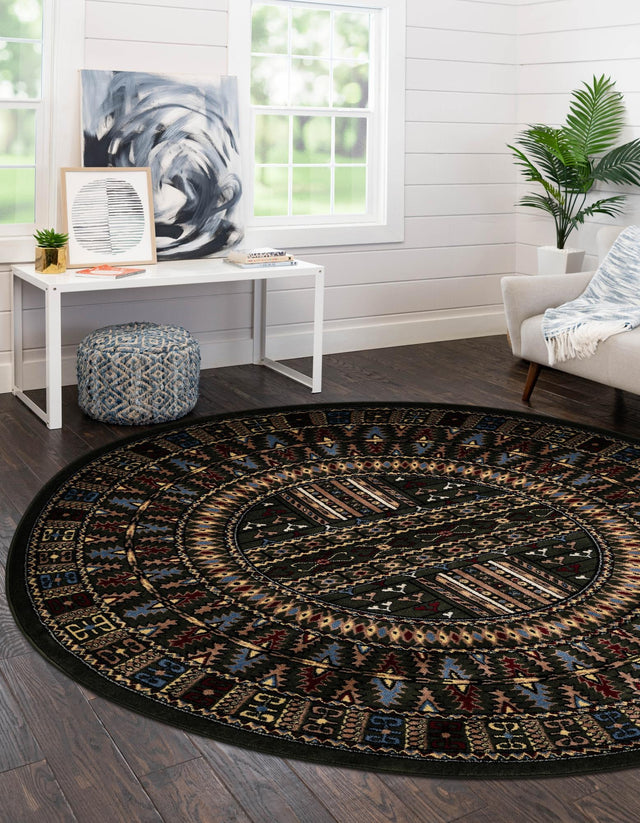 Dark Green 7' 10 x 7' 10 Tekke Round Area Rug Classic Traditional Vintage Design Carpet for Living Rooms, Dining, Bedrooms, Office Space for Sale at Rug Engine