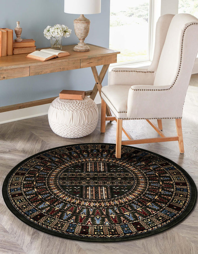 Dark Green 7' 10 x 7' 10 Tekke Round Area Rug Classic Traditional Vintage Design Carpet for Living Rooms, Dining, Bedrooms, Office Space for Sale at Rug Engine