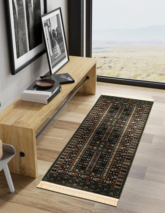 Dark Green 2' x 8' Tekke Runner Area Rug Classic Traditional Vintage Design Carpet for Living Rooms, Dining, Bedrooms, Office Space for Sale at Rug Engine