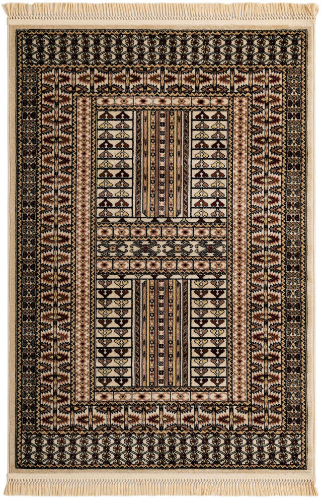 Beige 4' 1 x 6' 1 Tekke Rectangle Area Rug Classic Traditional Vintage Design Carpet for Living Rooms, Dining, Bedrooms, Office Space for Sale at Rug Engine