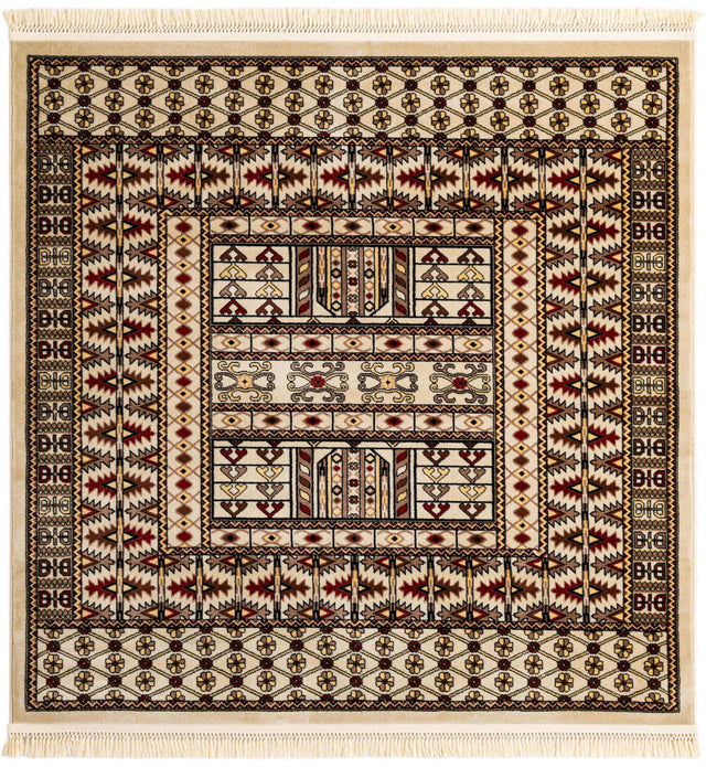 Beige 6' 1 x 6' 1 Tekke Square Area Rug Classic Traditional Vintage Design Carpet for Living Rooms, Dining, Bedrooms, Office Space for Sale at Rug Engine