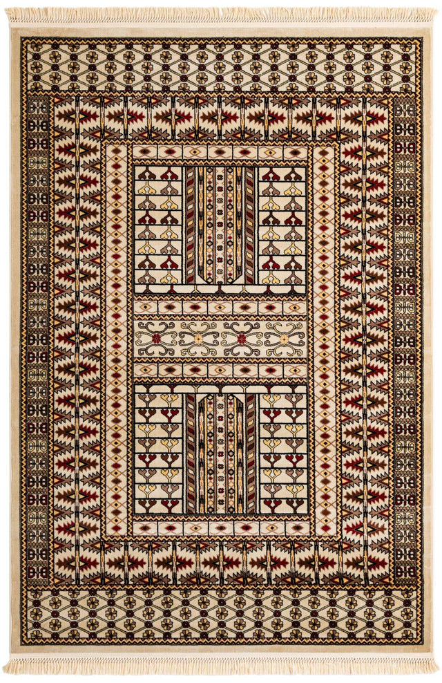Beige 6' 1 x 9' Tekke Rectangle Area Rug Classic Traditional Vintage Design Carpet for Living Rooms, Dining, Bedrooms, Office Space for Sale at Rug Engine