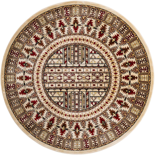 Beige 7' 10 x 7' 10 Tekke Round Area Rug Classic Traditional Vintage Design Carpet for Living Rooms, Dining, Bedrooms, Office Space for Sale at Rug Engine